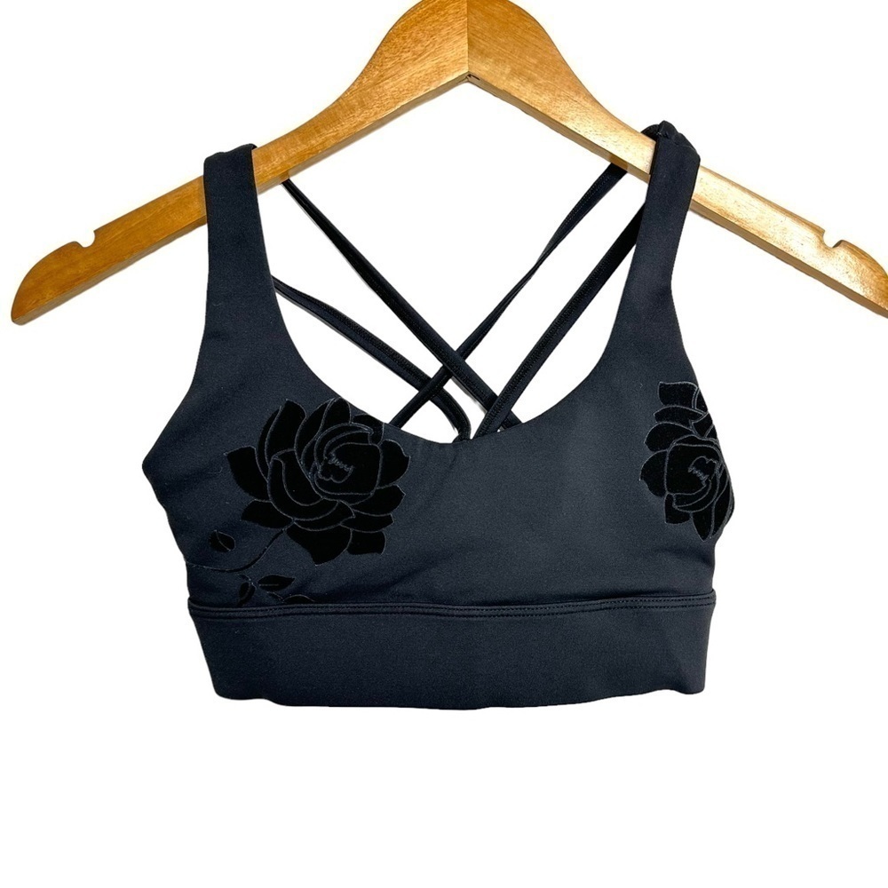Zyia Active Womens Light n Tight Velvet Floral Strappy Bra XS Black Activewear - Picture 4 of 9